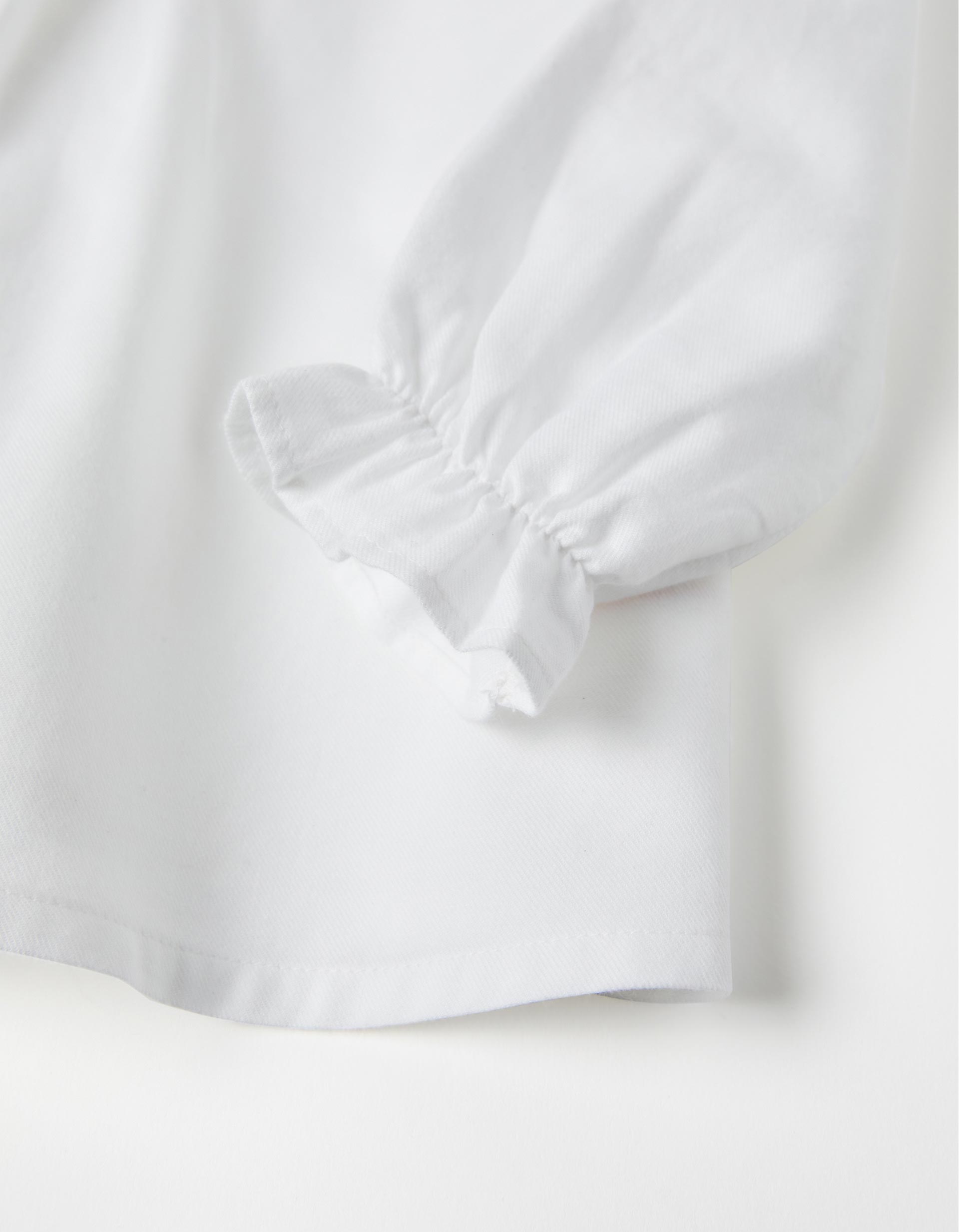 Cotton Twill Blouse with Ruffles for Baby Girls, White