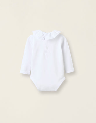 Body-Blusa com Folhos em Algodão para Recém-Nascida, Branco
