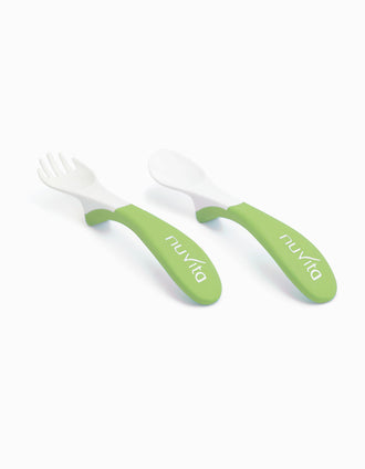 Conjunto de 2 Cubiertos Cuchara y Tenedor Nuvita Verde 6M+