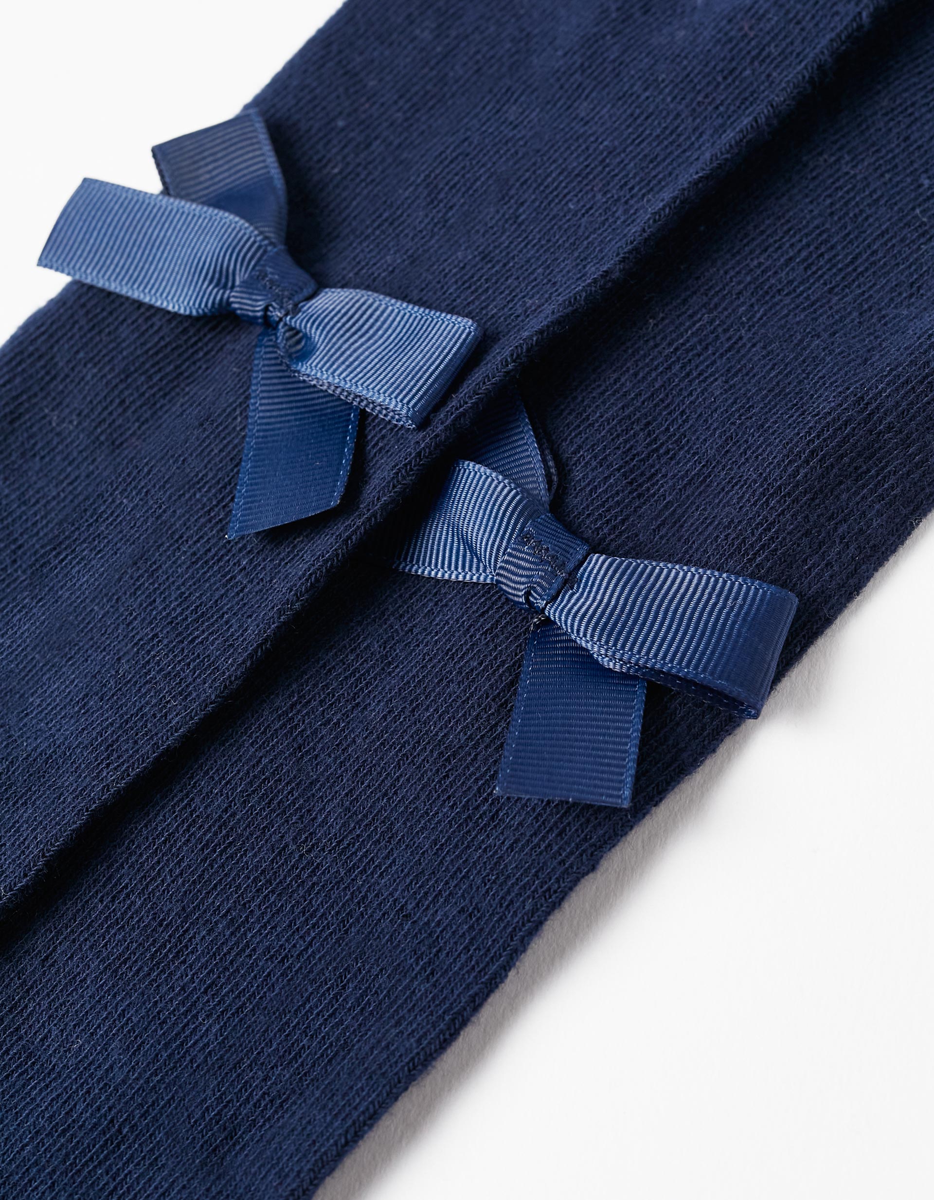 Cotton Tights with Satin Bow for Girls, Dark Blue