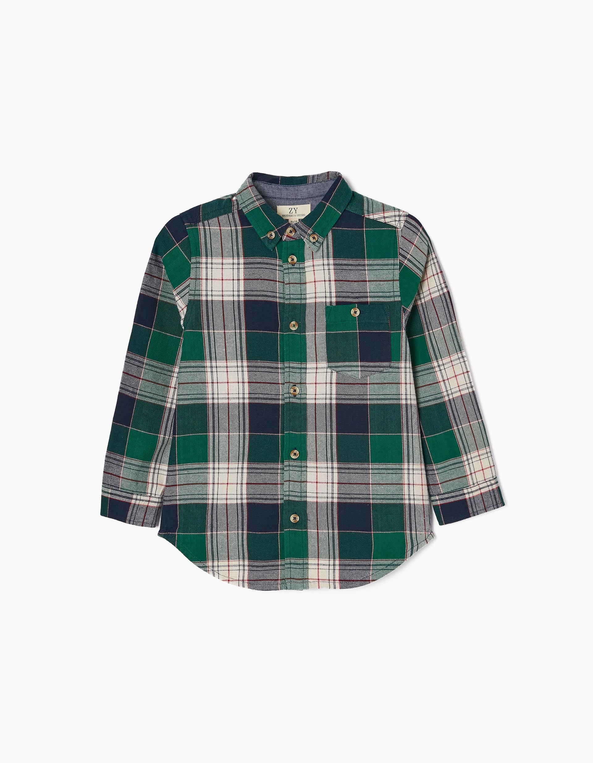 Cotton Shirt with Checkered Pattern for Boys 'You&Me', Green/Dark Blue