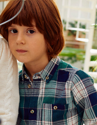 Cotton Shirt with Checkered Pattern for Boys 'You&Me', Green/Dark Blue