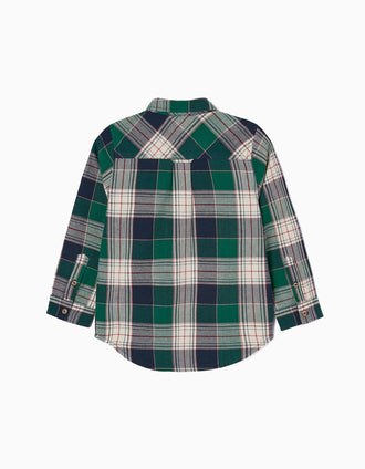 Cotton Shirt with Checkered Pattern for Boys 'You&Me', Green/Dark Blue