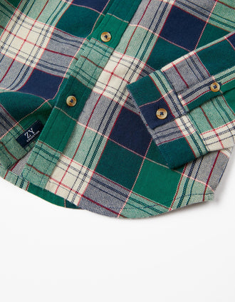 Cotton Shirt with Checkered Pattern for Boys 'You&Me', Green/Dark Blue