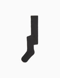 Collants Maille Côtelée Anti-Boulochage Fille, Noir
