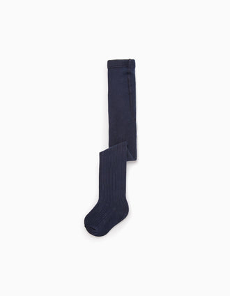 Collants de Malha Canelada Anti-Borboto para Bebé Menina, Azul Escuro