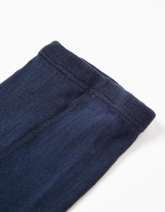 Leotardos de Punto de Canalé Antipilling para Bebé Niña, Azul Oscuro