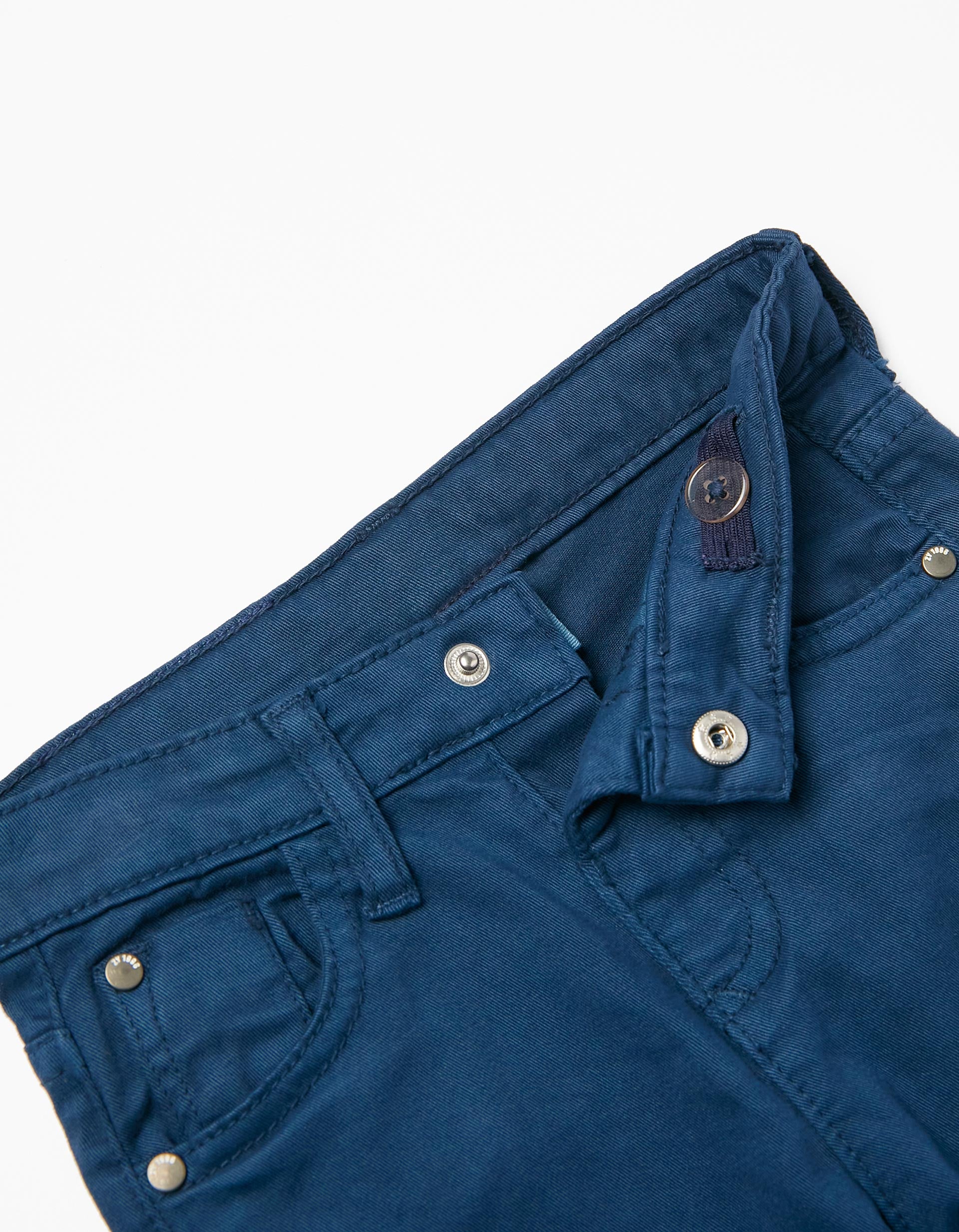 Cotton Twill Trousers for Baby Boys, Dark Blue