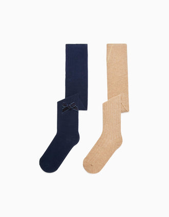 Pack 2 Collants para Menina, Azul Escuro/Bege