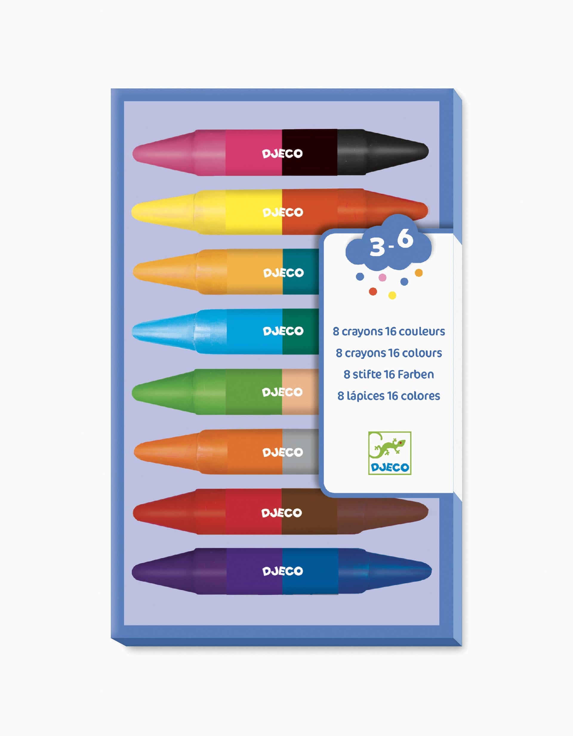 8 Double-Tone Crayons (16 Colours) Djeco 3A+