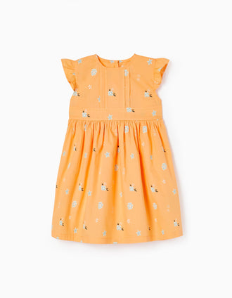 Vestido Floral em Algodão para Bebé Menina, Laranja