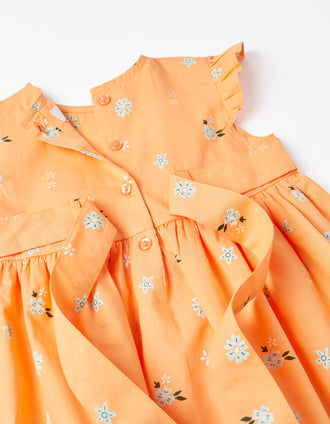 Vestido Floral em Algodão para Bebé Menina, Laranja