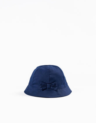 Chapéu em Sarja com Laço para Menina, Azul Escuro