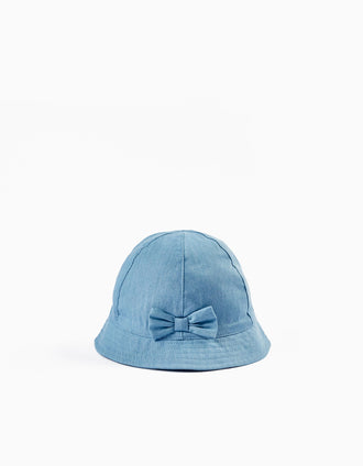 Sombrero de Sarga con Lazo para Niña, Azul
