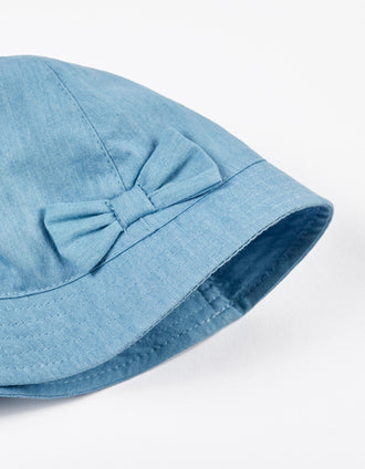 Chapéu em Sarja com Laço para Menina, Azul