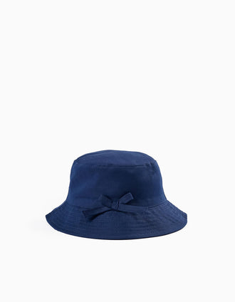 Chapéu em Sarja com Laço Decorativo para Menina, Azul Escuro
