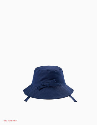 Chapéu em Sarja com Laço Decorativo para Menina, Azul Escuro