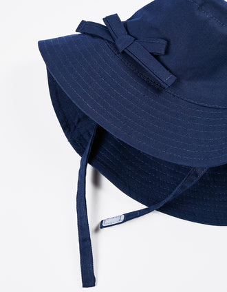 Chapeau en Sergé avec Nœud Décoratif Fille, Bleu Foncé