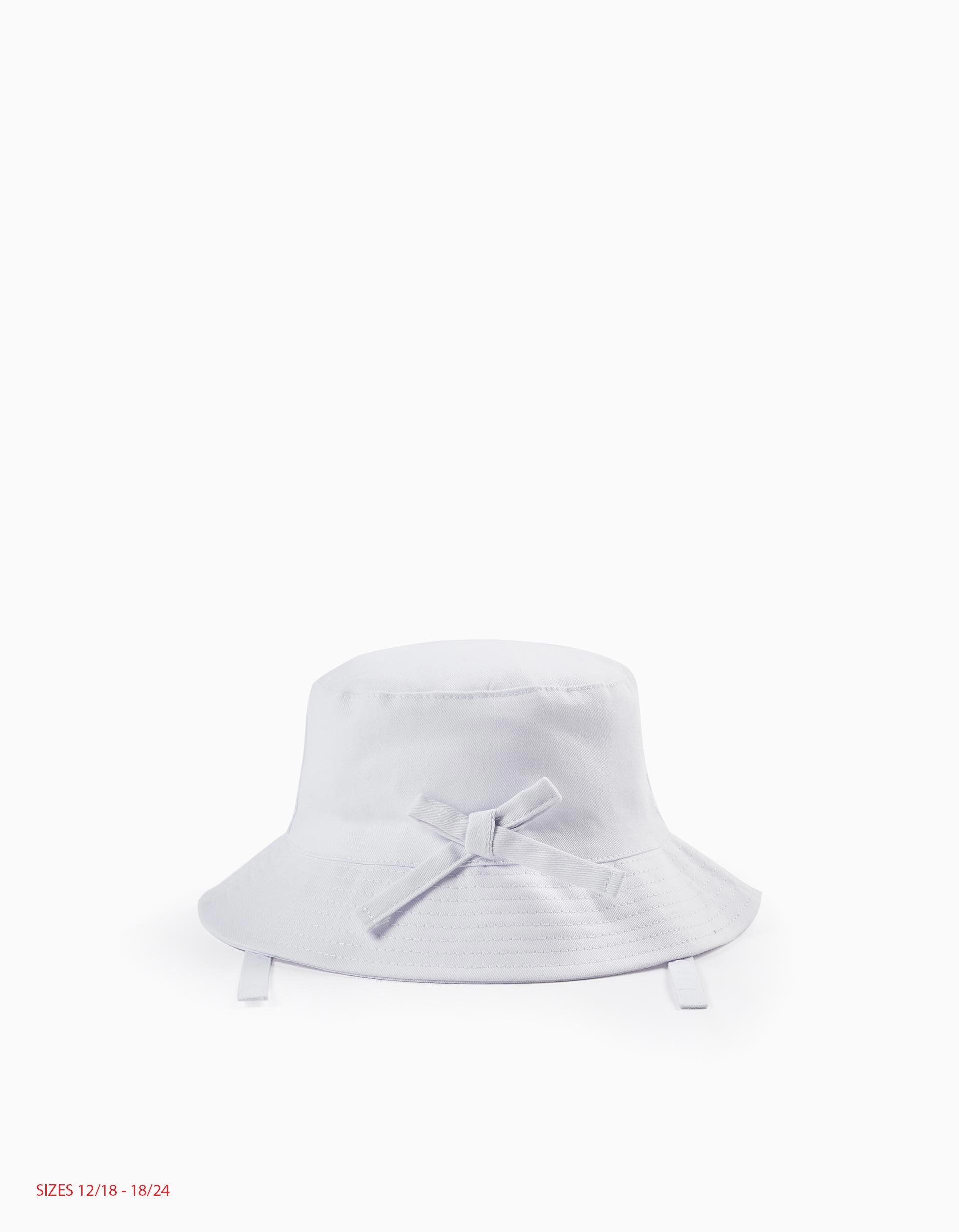 Twill Hat with Decorative Bow for Girls, White