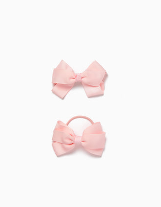 Travessão + Elástico com Laço para Bebé e Menina, Rosa