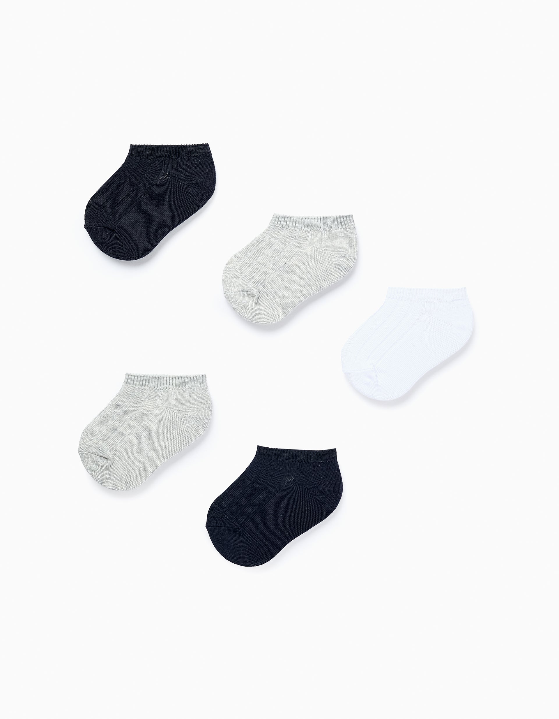 Pack of 5 pairs of Ribbed Ankle Socks for Babies, Multicolour