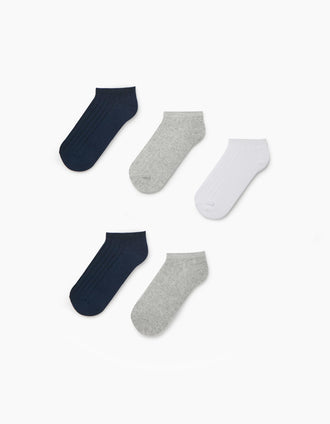 Pack 5 Pares de Meias Caneladas Curtas para Menino, Multicolor