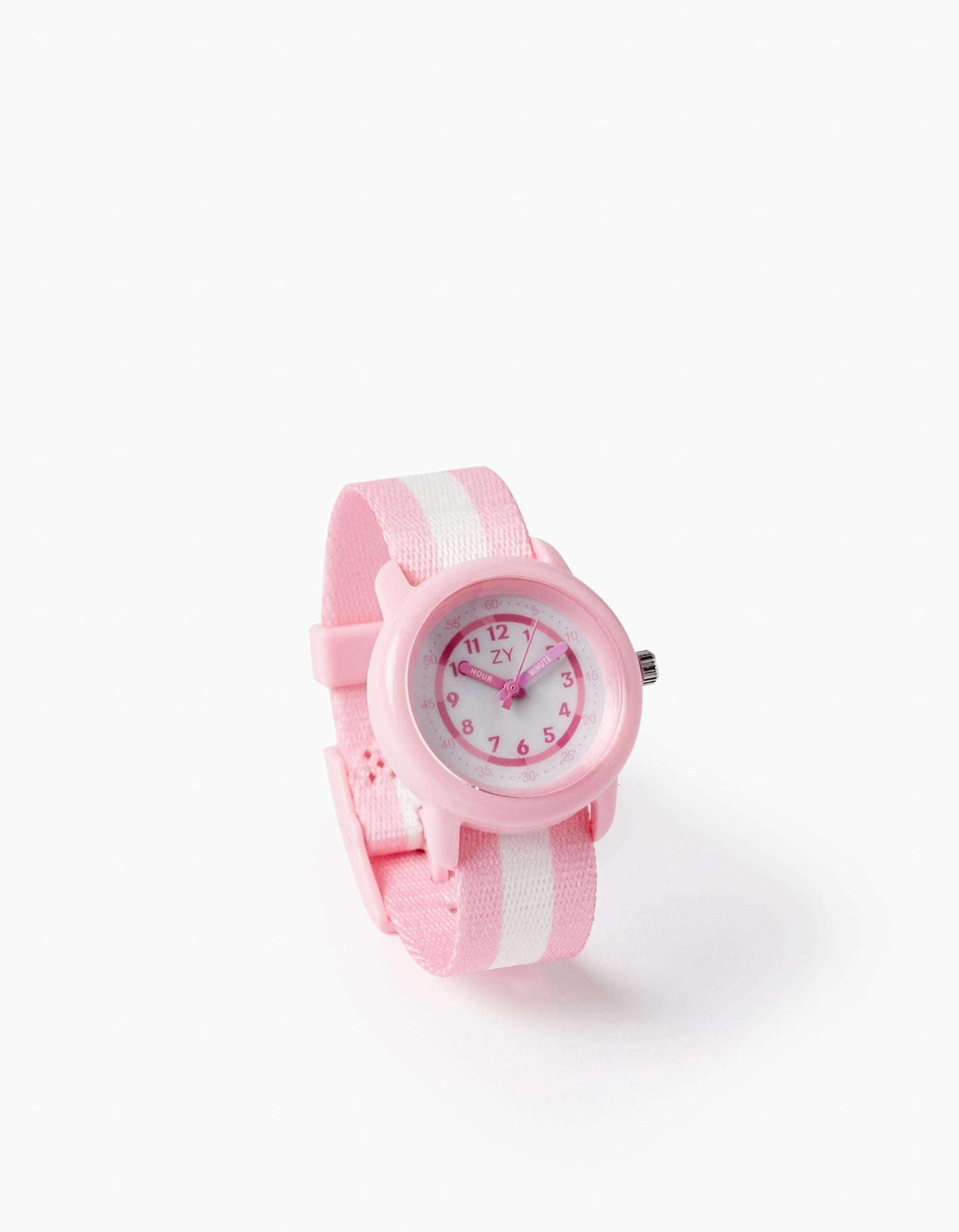 Striped Watch for Girls, Pink/White