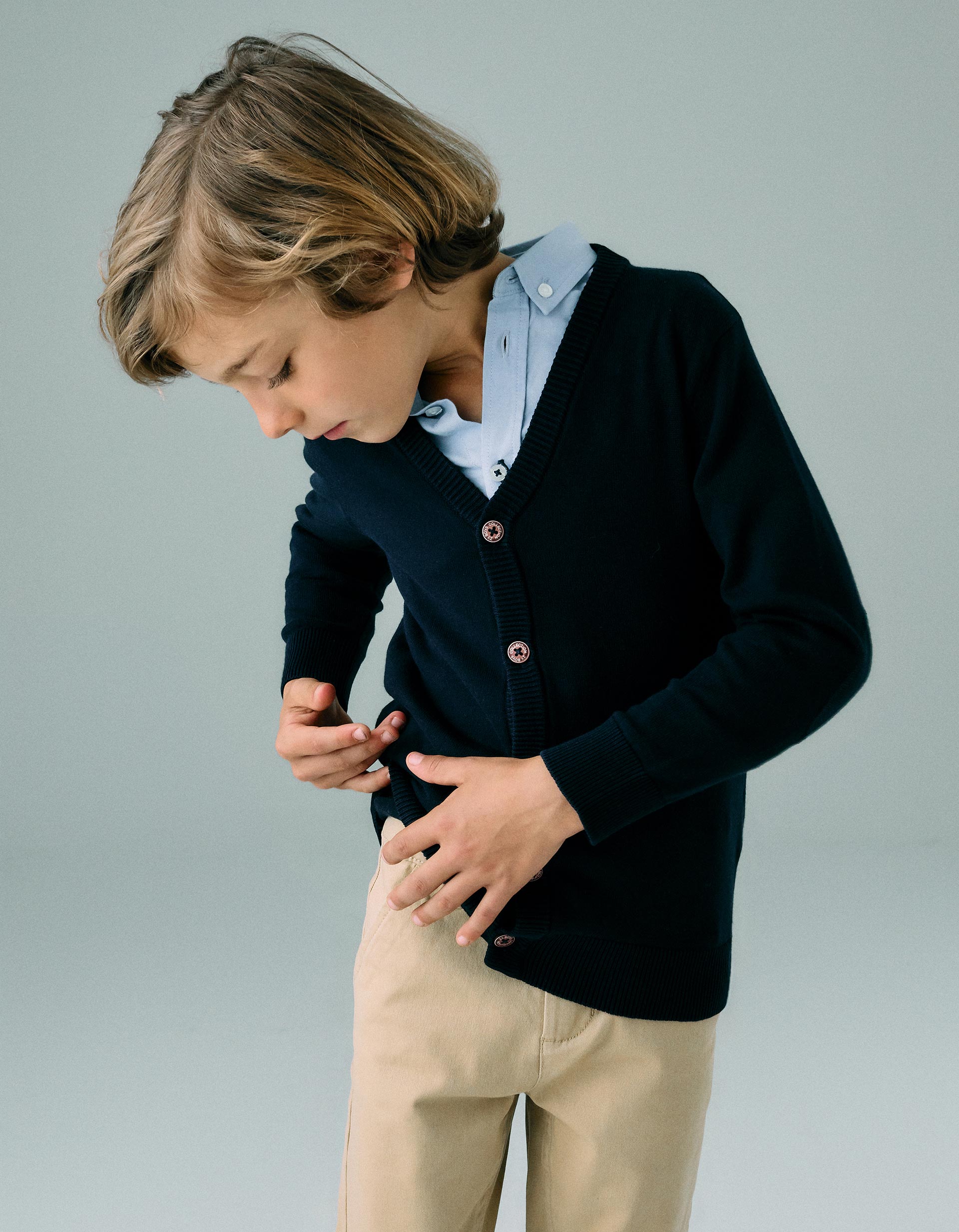 Knitted Cardigan with Elbow Patches for Boys, Dark Blue