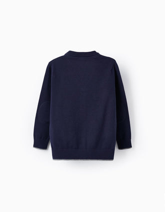 Gilet en Maille avec Coudières pour Garçon, Bleu Foncé