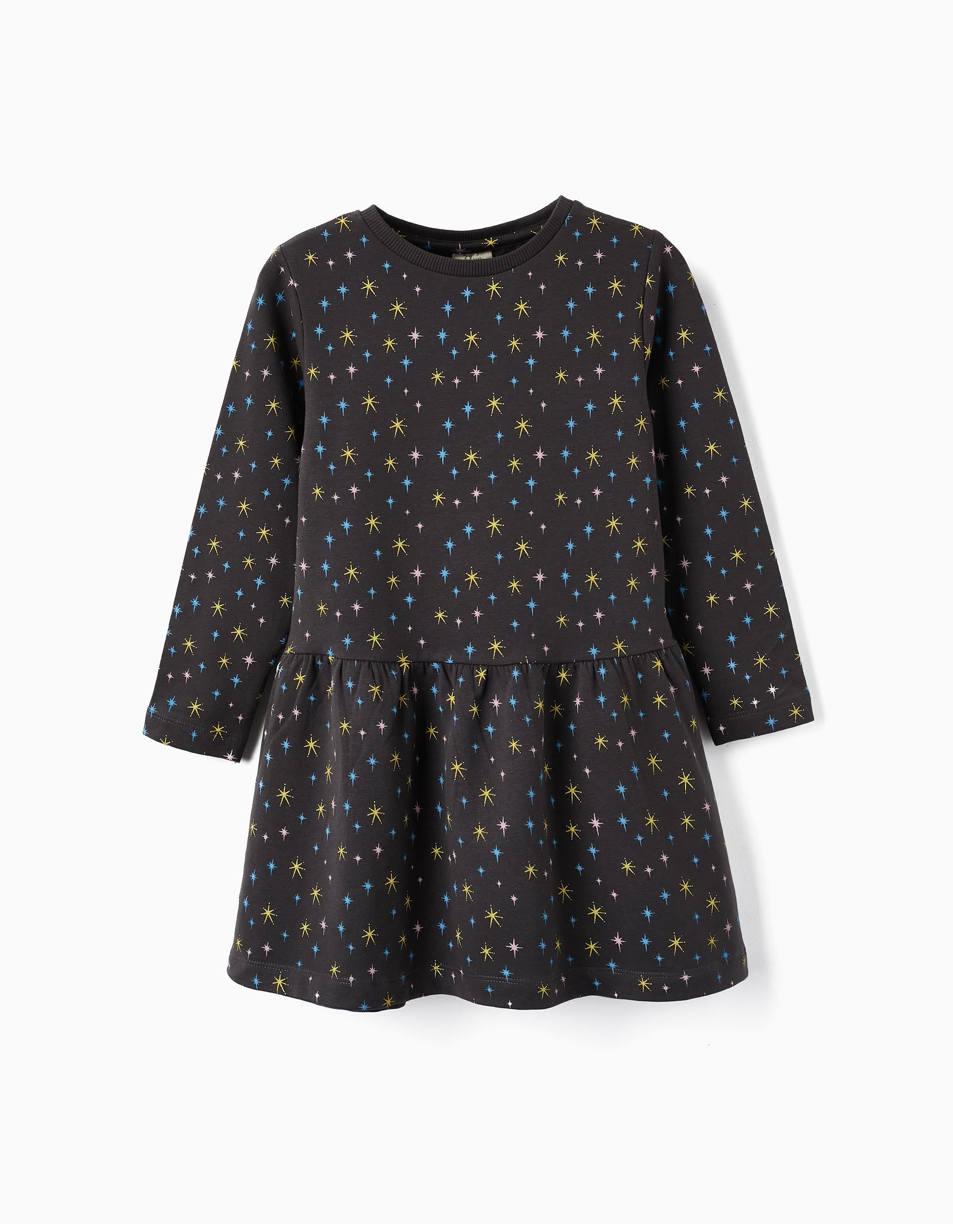 Cotton Cardigan Dress with Stars for Girls, Grey