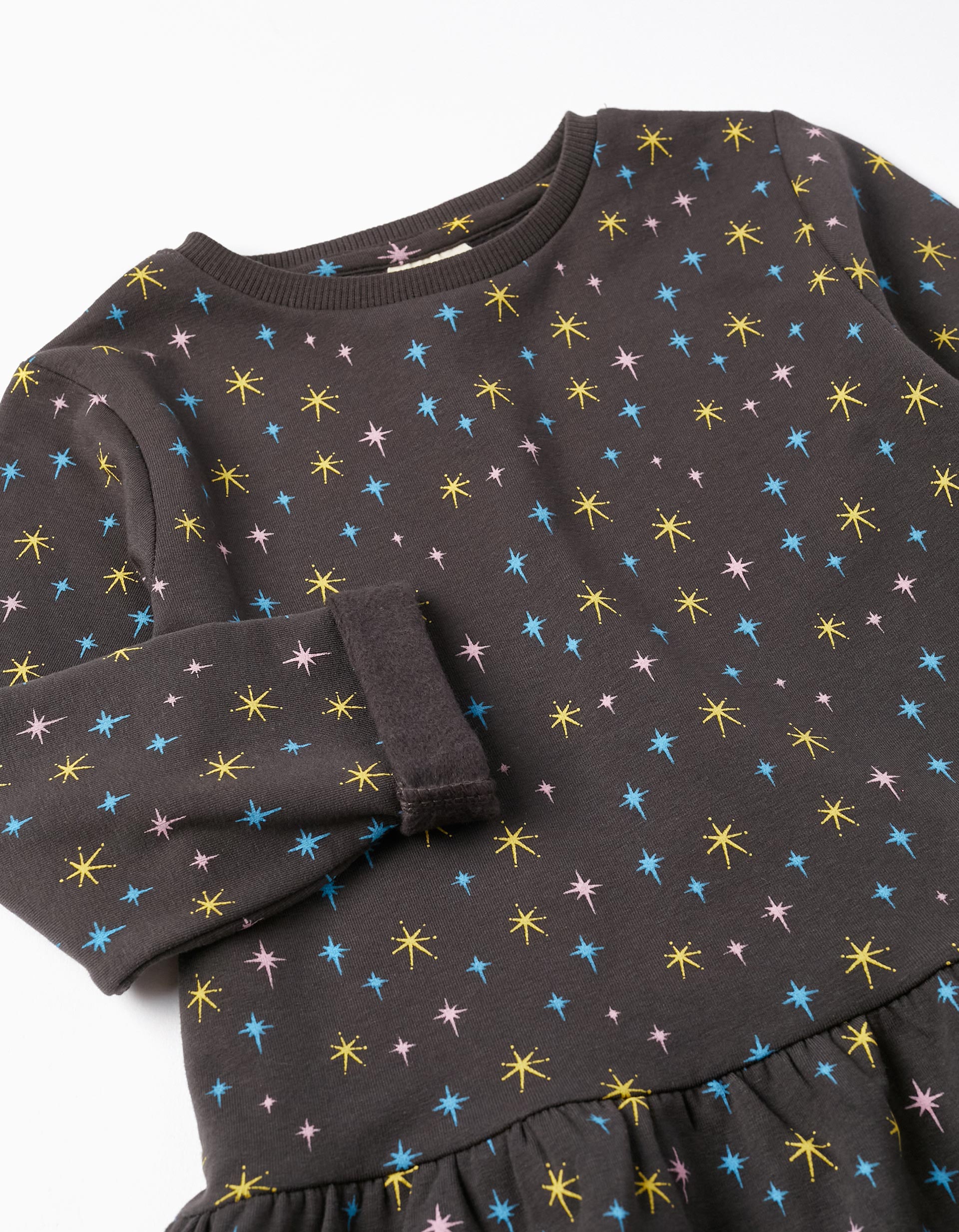 Cotton Cardigan Dress with Stars for Girls, Grey