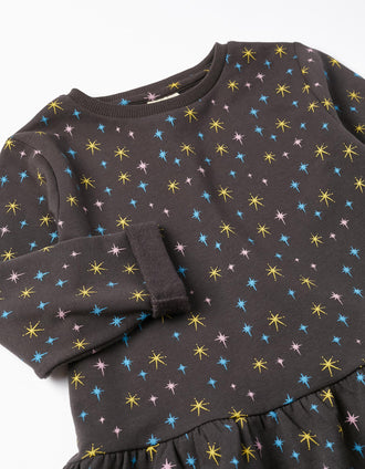 Vestido de Algodón Perchado con Estrellas para Niña, Gris
