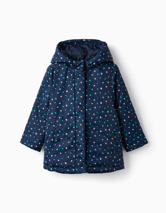 Chaqueta con Capucha de Lunares para Niña, Azul Oscuro