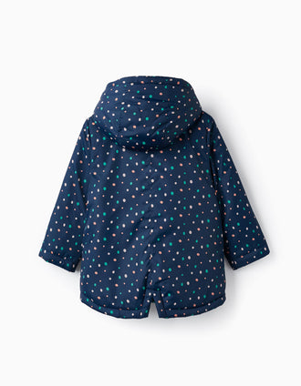 Casaco com Capuz às Bolinhas para Menina, Azul Escuro