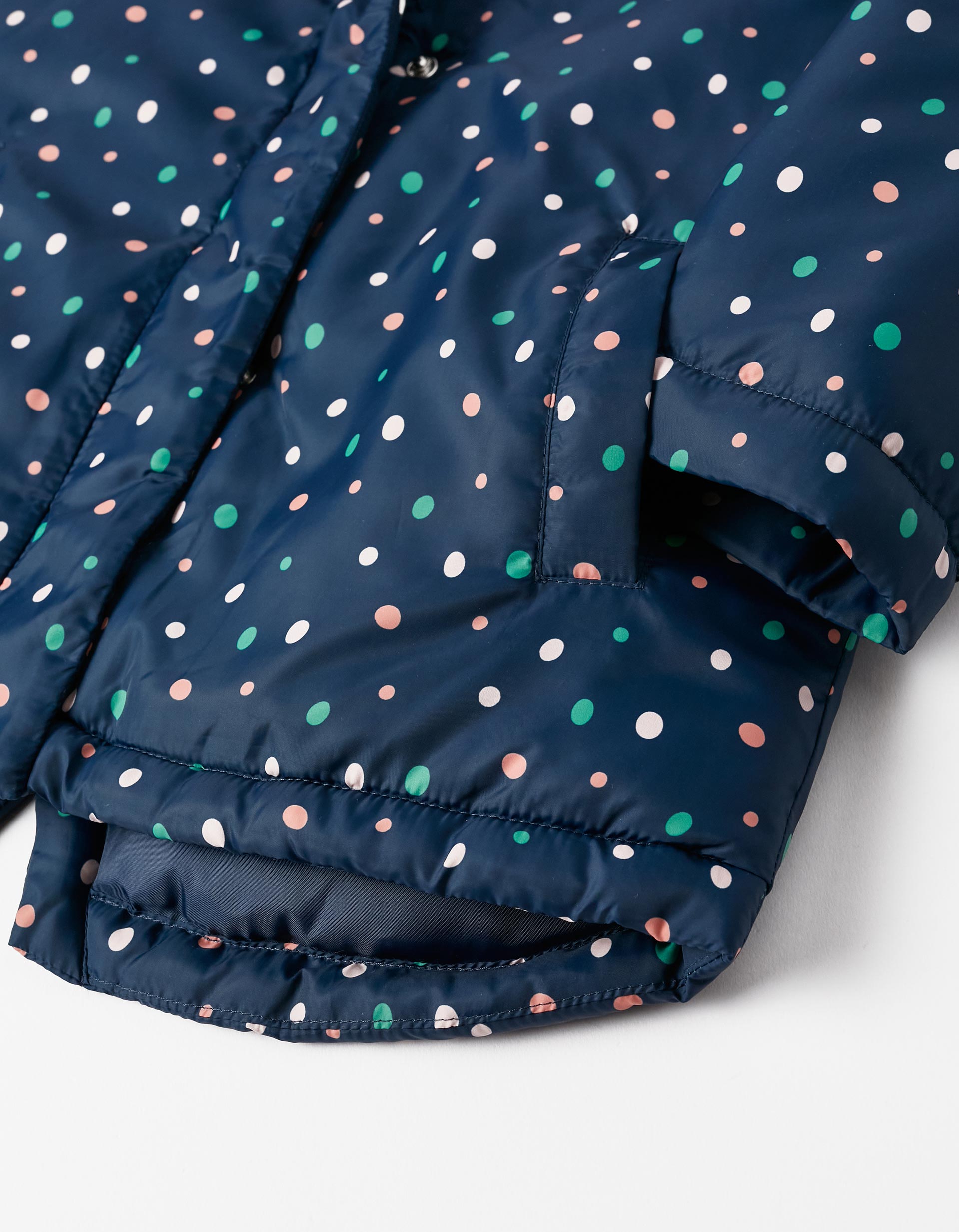 Hooded Jacket with Polka Dots for Girls, Dark Blue