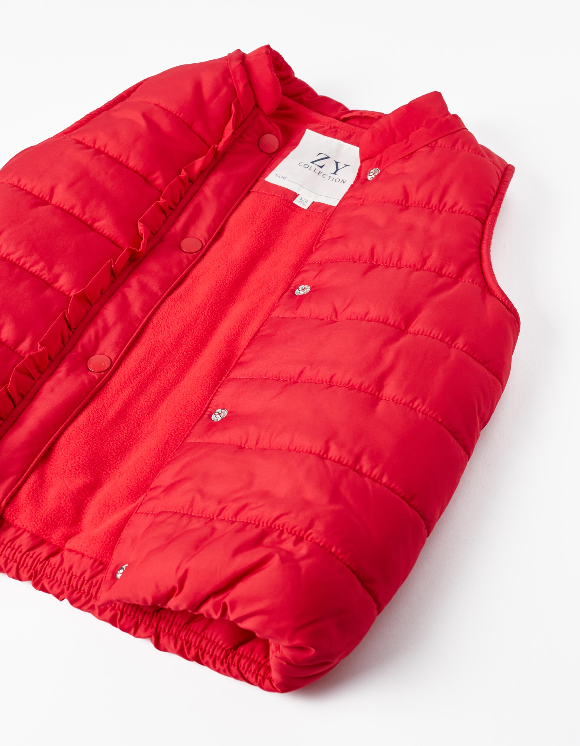 Quilted Vest with Ruffles and Fleece Lining for Girls, Red