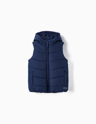 Colete Acolchoado com Capuz para Menino, Azul-Escuro