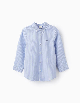 Camisa de Algodón a Rayas para Niño 'ZY', Blanco/Azul