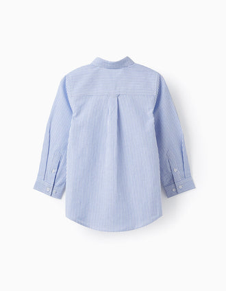 Camisa de Algodón a Rayas para Niño 'ZY', Blanco/Azul