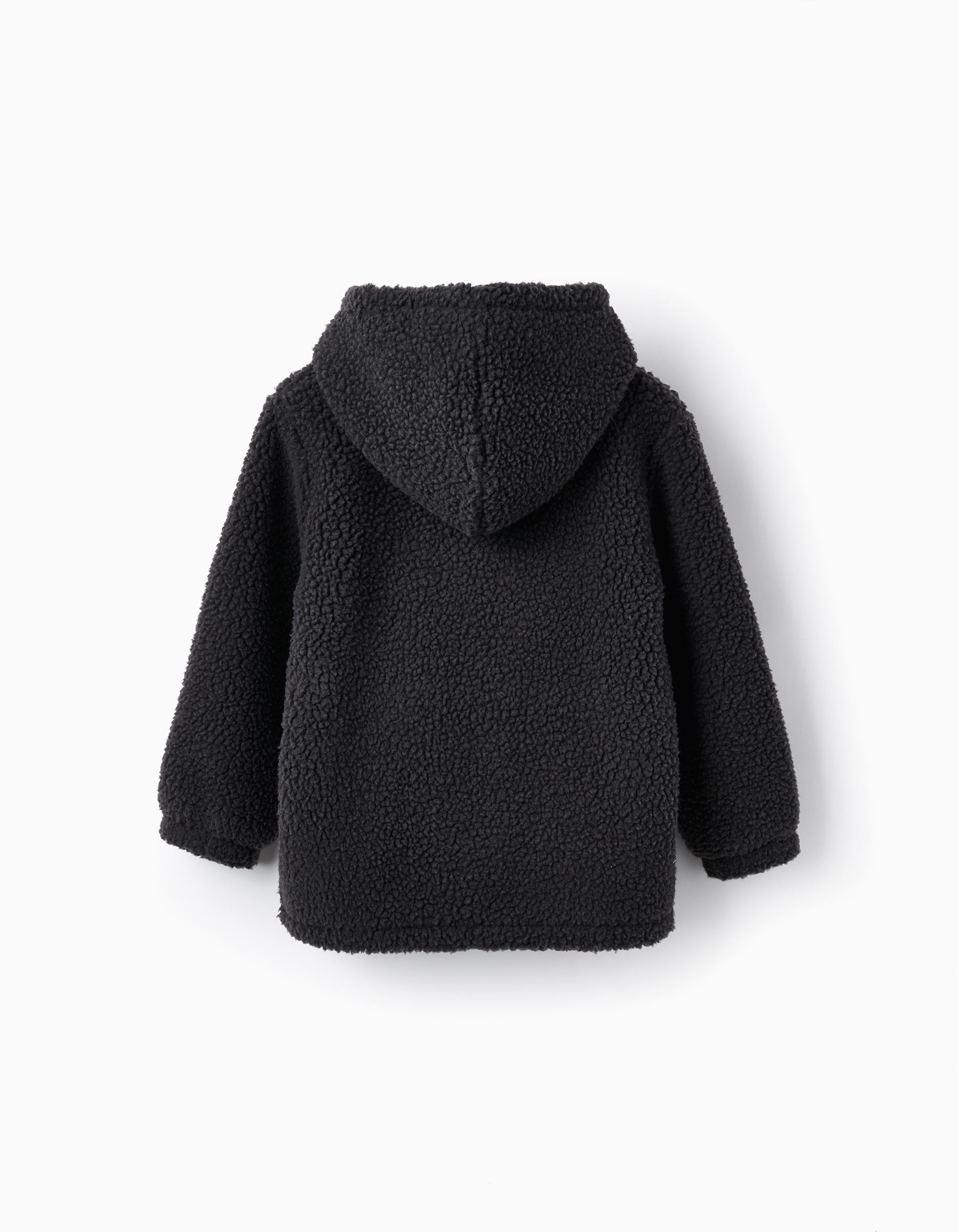 Hooded Sherpa Jacket for Boys, Black/Dark Grey