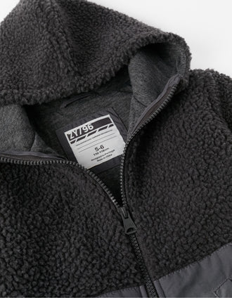 Casaco em Sherpa com Capuz para Menino, Preto/Cinza Escuro