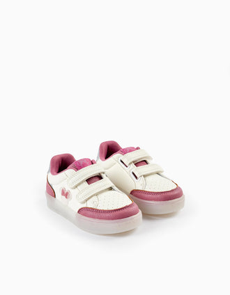 Baskets avec Lumières pour Bébé Fille 'Minnie', Blanc/Rose