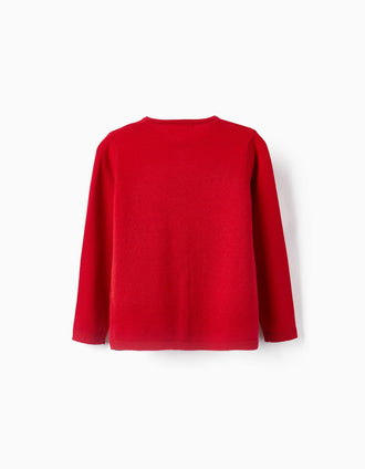 Casaco de Malha em Algodão para Menina, Vermelho