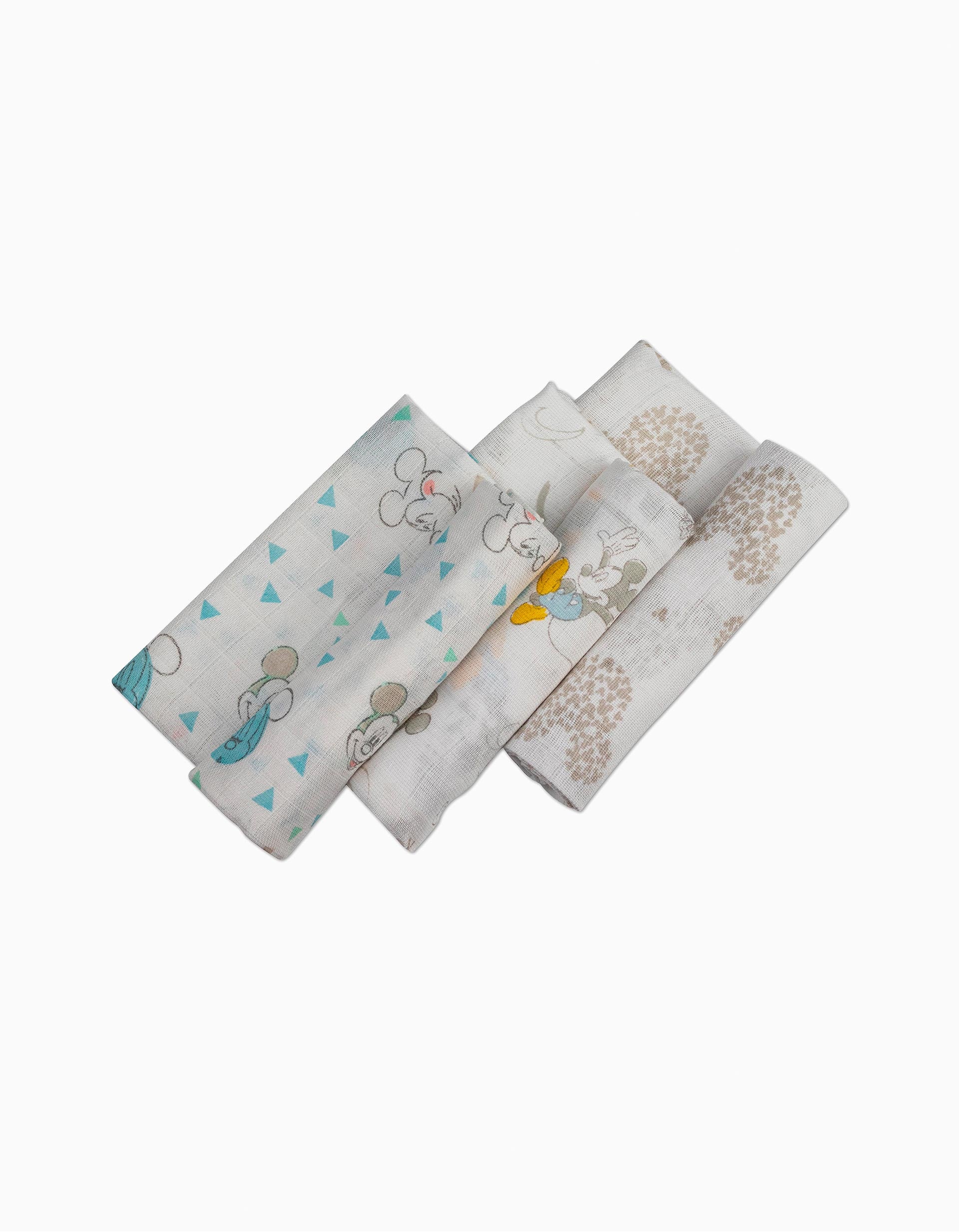 3 Muslin Nappies Grey Mickey Disney 80X80Cm