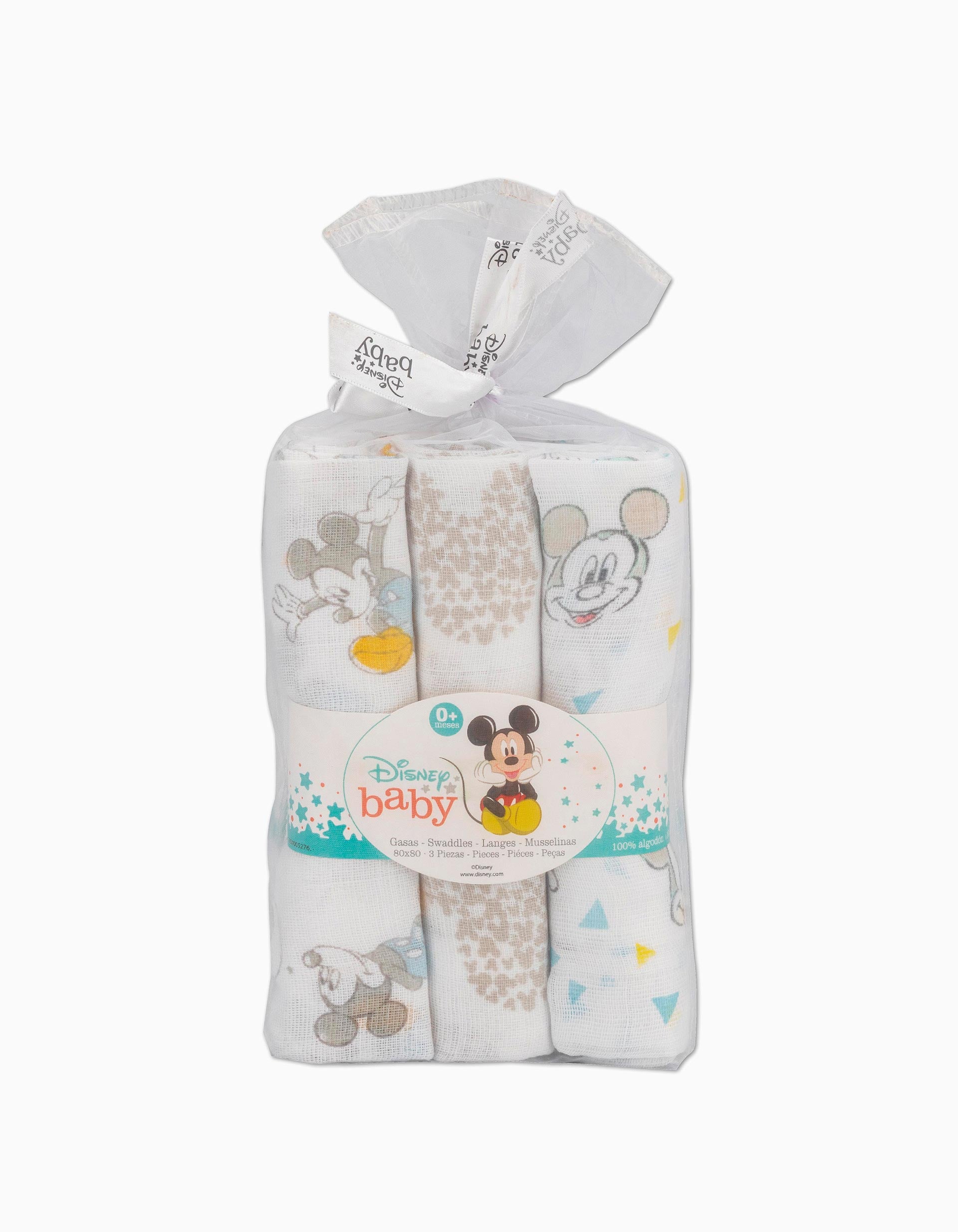 3 Muslin Nappies Grey Mickey Disney 80X80Cm