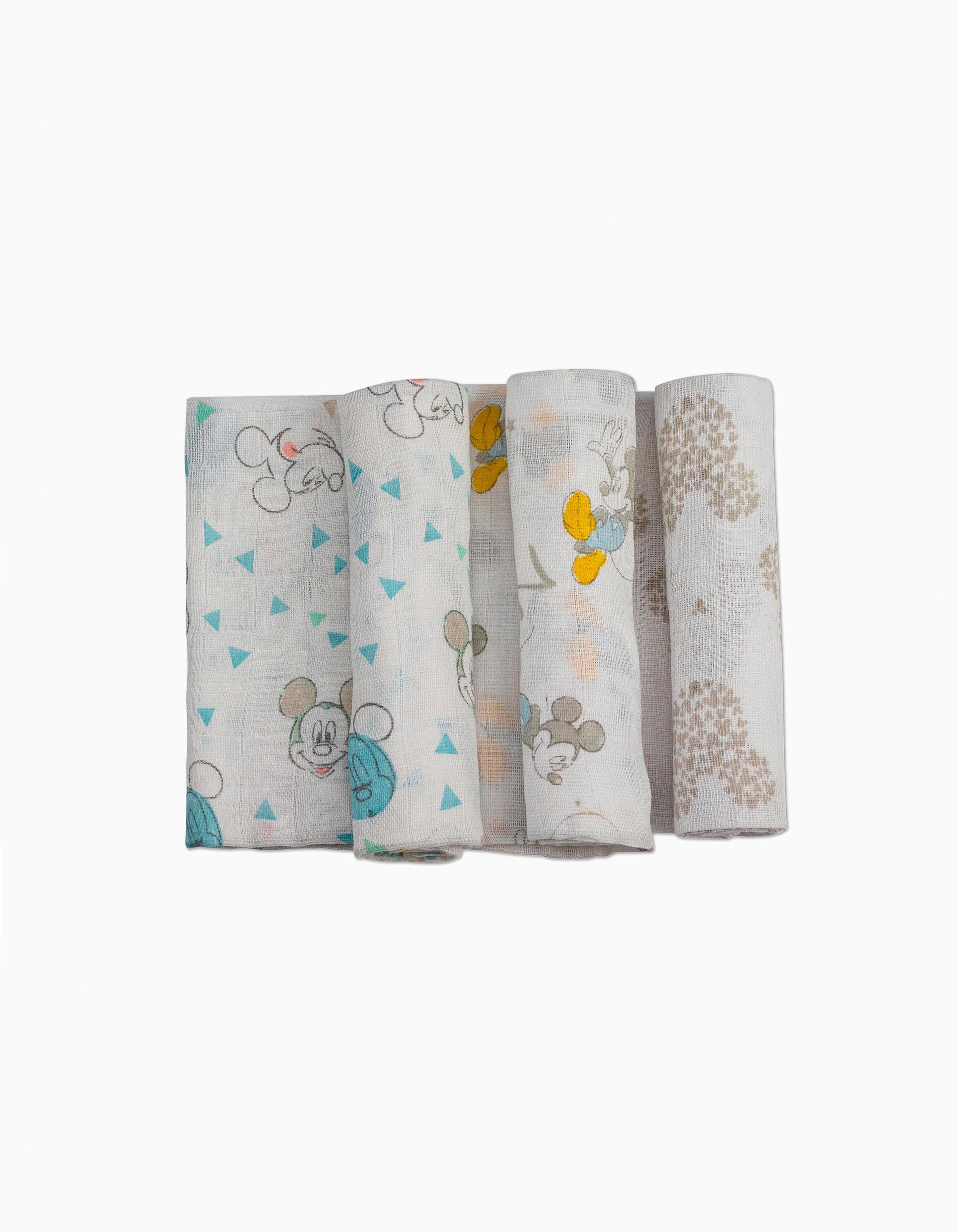 3 Muslin Nappies Grey Mickey Disney 80X80Cm