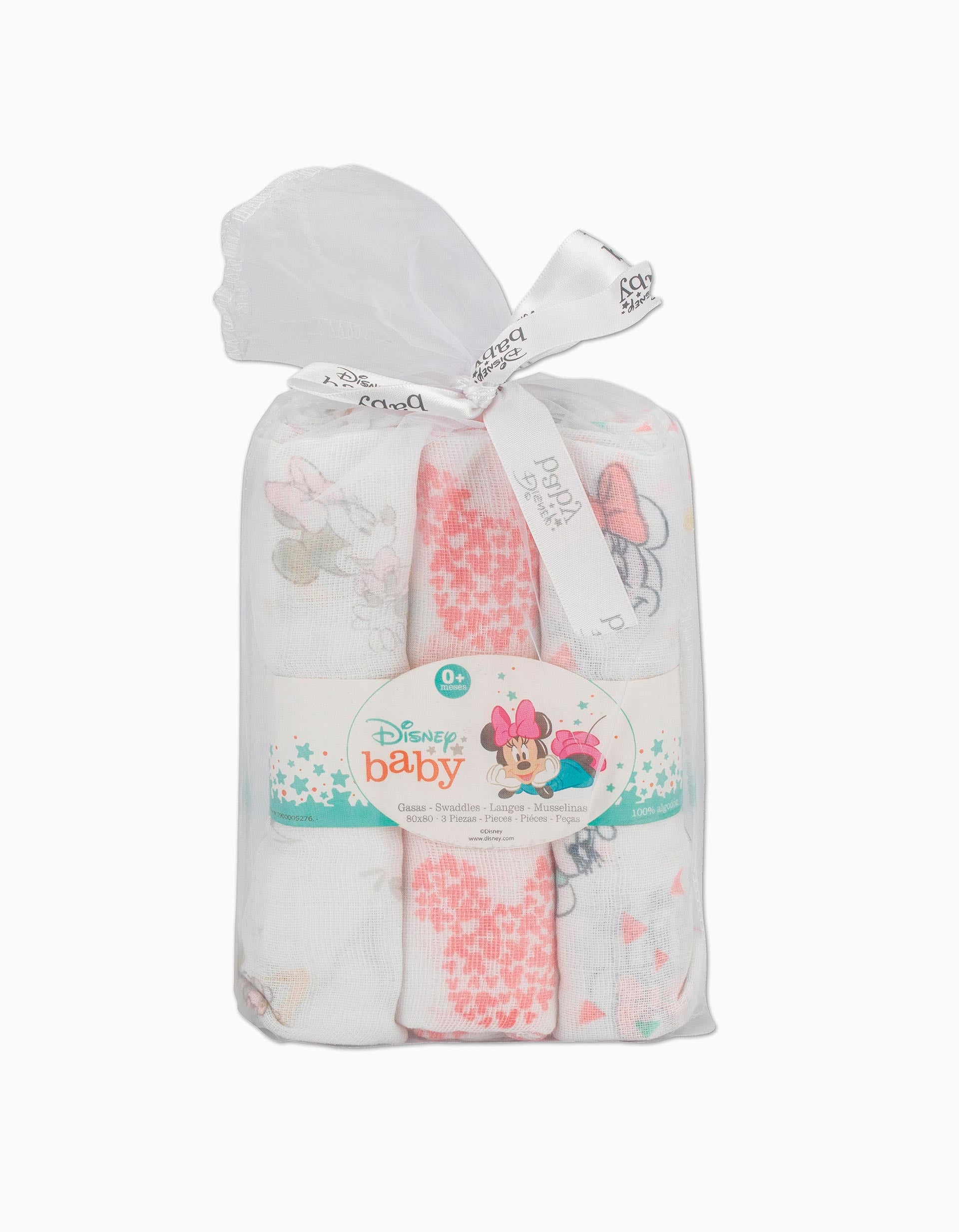 3 Muslin Nappies Pink Minnie Disney 80X80Cm