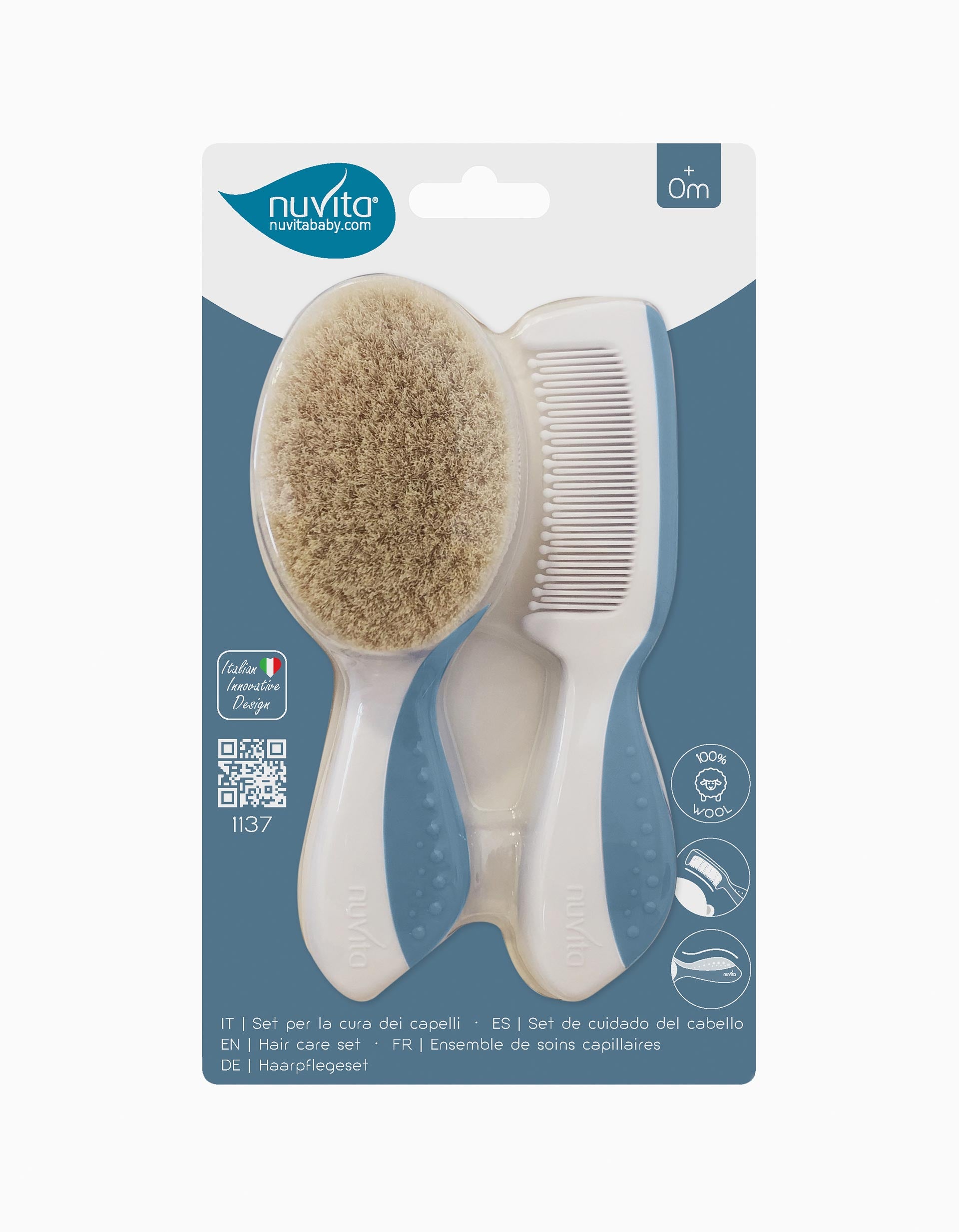 Pack Brush and Comb Powder Blue Nuvita 0M+