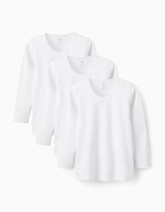 Pack 3 Maillots de Corps en Coton avec Effet Thermique pour Fille, Blanc