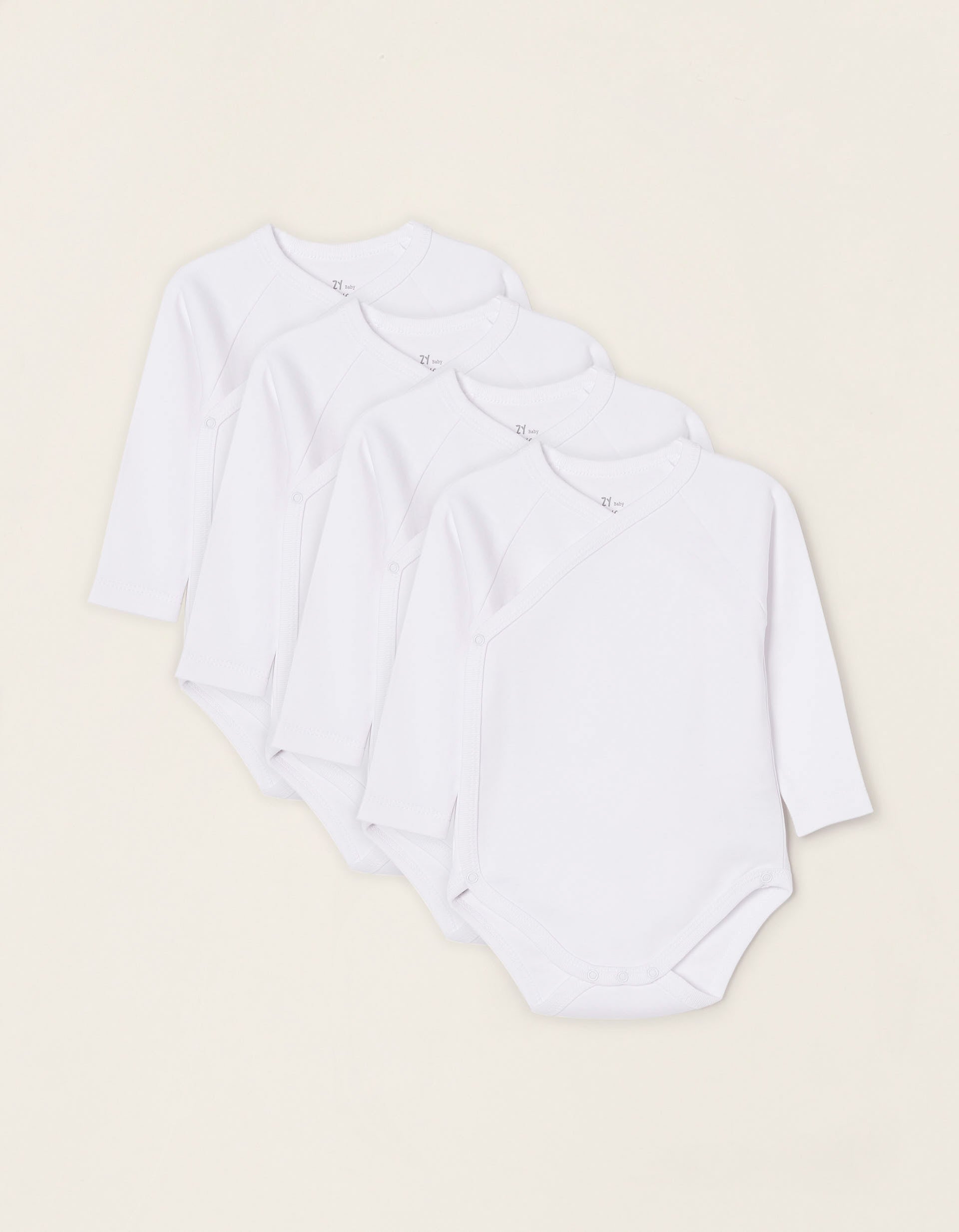 Pack of 4 Wrapover Bodysuits in Cotton for Babies, White